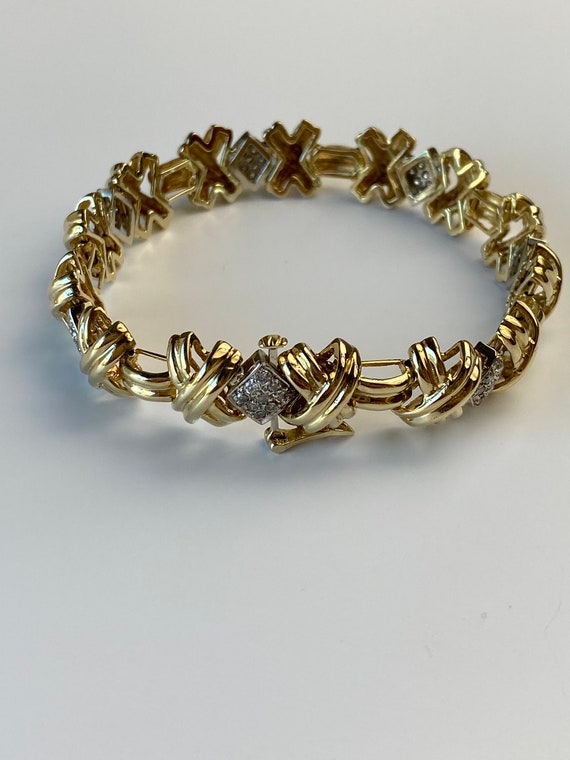 Vintage Solid 14k Yellow Gold Diamond X Link Tenn… - image 7