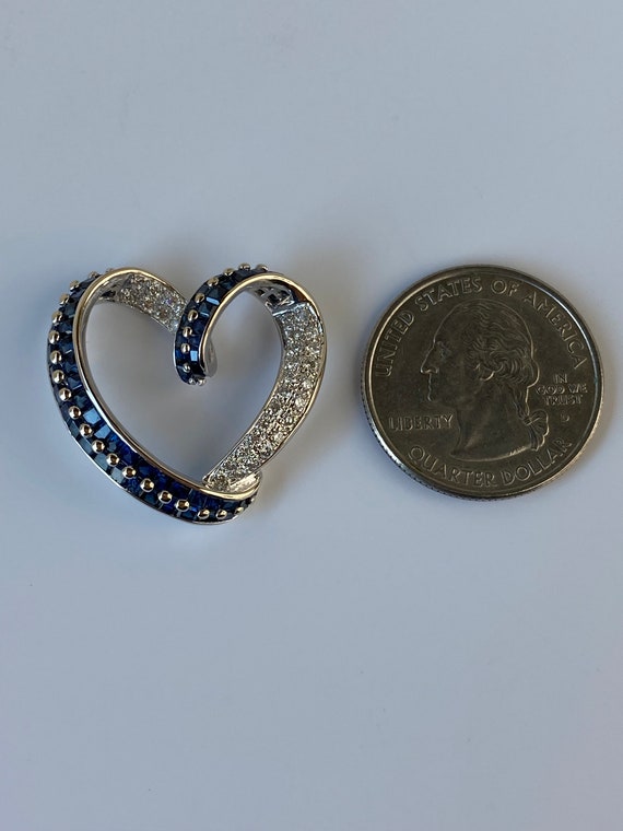 Solid 18k White Gold Diamond & Sapphire Heart Cha… - image 8