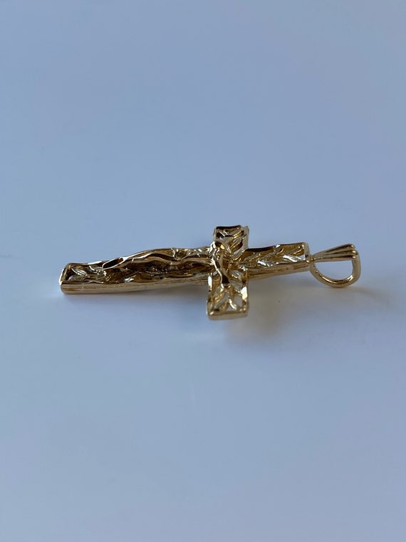 Solid 14k Yellow Gold Crucifix Cross Charm - Real… - image 5