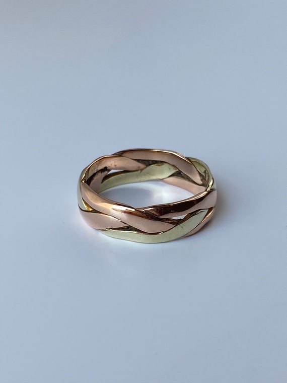 Vintage Solid 14k Yellow & Rose Gold Braided Ring… - image 7