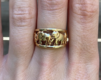 Vintage Solid 18k Yellow Gold Elephant Ring Band - Size 6.75 - Fine Estate Jewelry - Real Genuine Gold