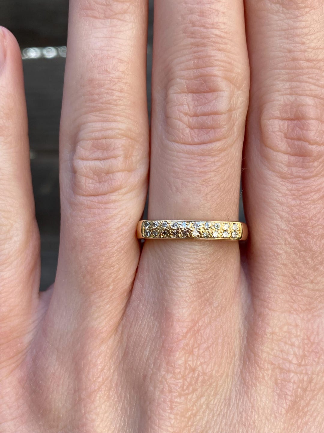 Vintage Solid 18k Yellow Gold Diamond Square Ring Band Size