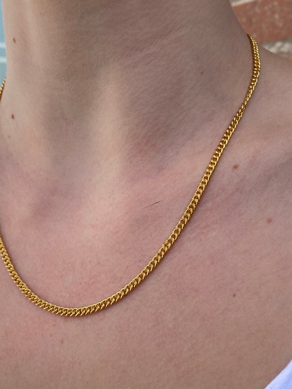 Vintage Solid 23k Yellow Gold Curb Chain Necklace… - image 3