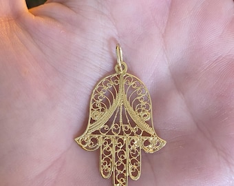 Vintage Solid 14k Yellow Gold Hamsa Hand Charm