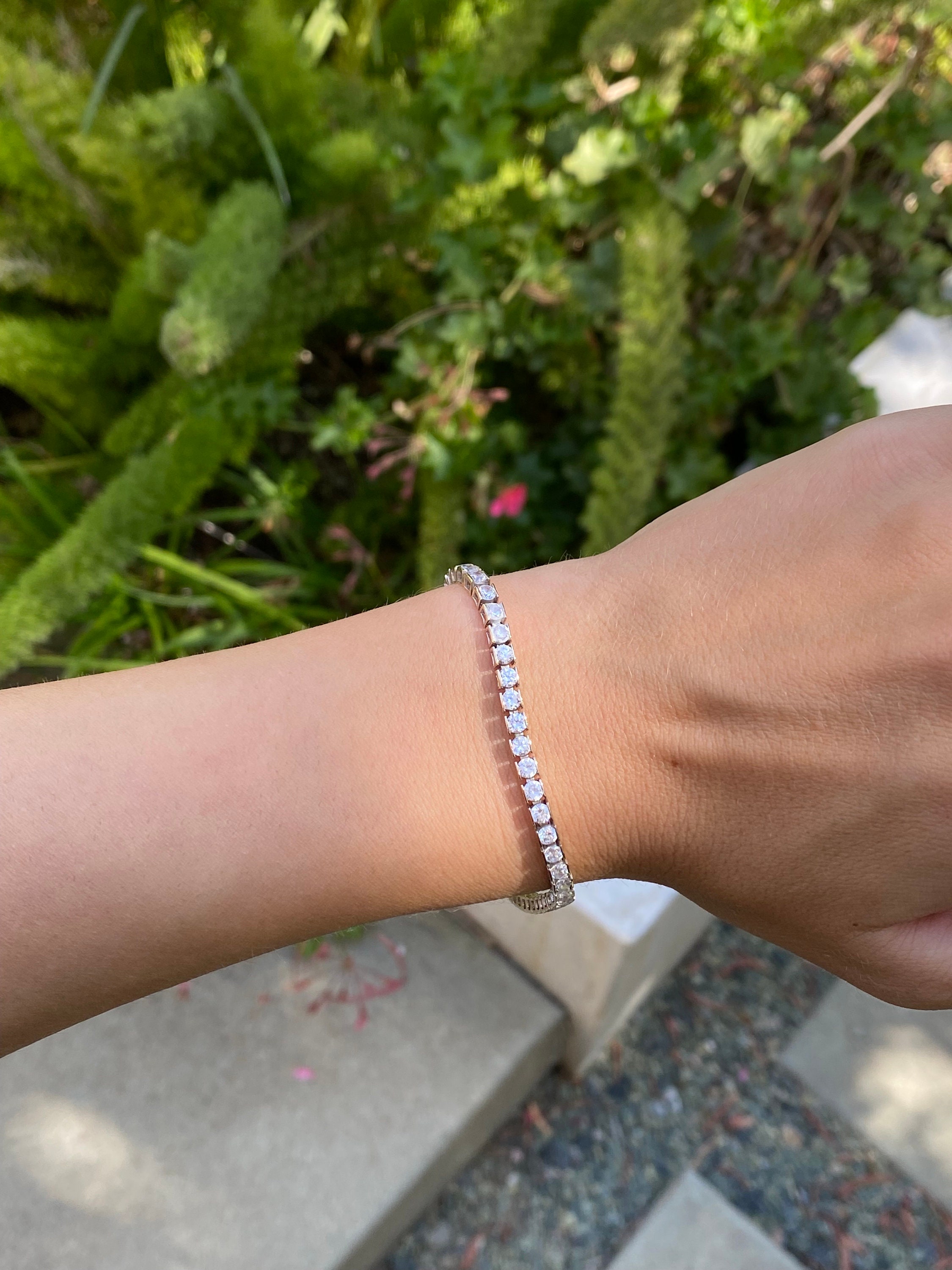 Solid 14k White Gold Cubic Zirconia Tennis Bracelet - 7.5