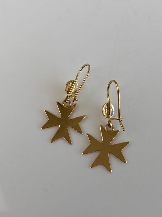 Vintage Solid 18k Yellow Gold Dangle Earrings - F… - image 4