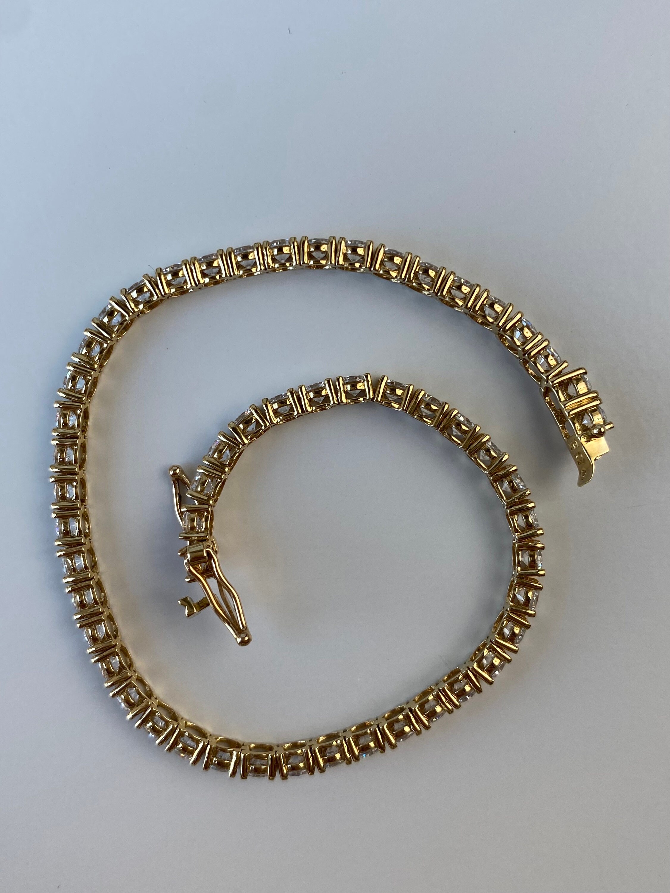 Solid 14k Yellow Gold Cubic Zirconia Tennis Bracelet - 7