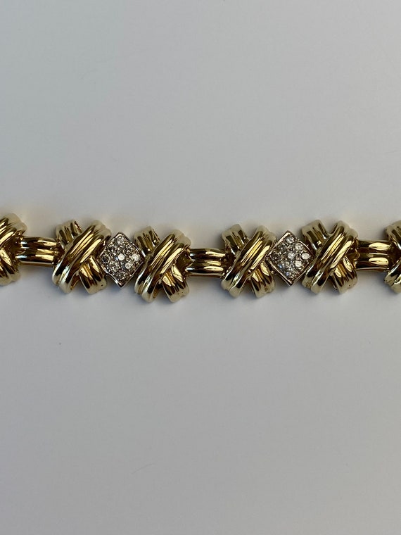Vintage Solid 14k Yellow Gold Diamond X Link Tenn… - image 5