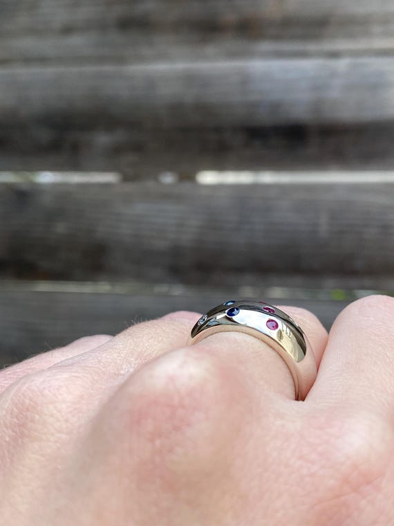Vintage Solid 10k White Gold Diamond Ruby Sapphir… - image 4