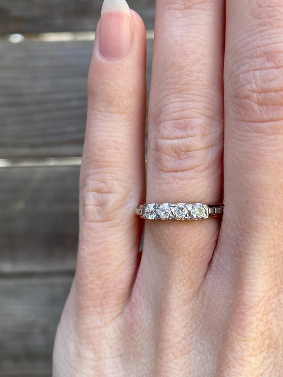 Bague vintage en diamant massif blanc et or rose 18 carats