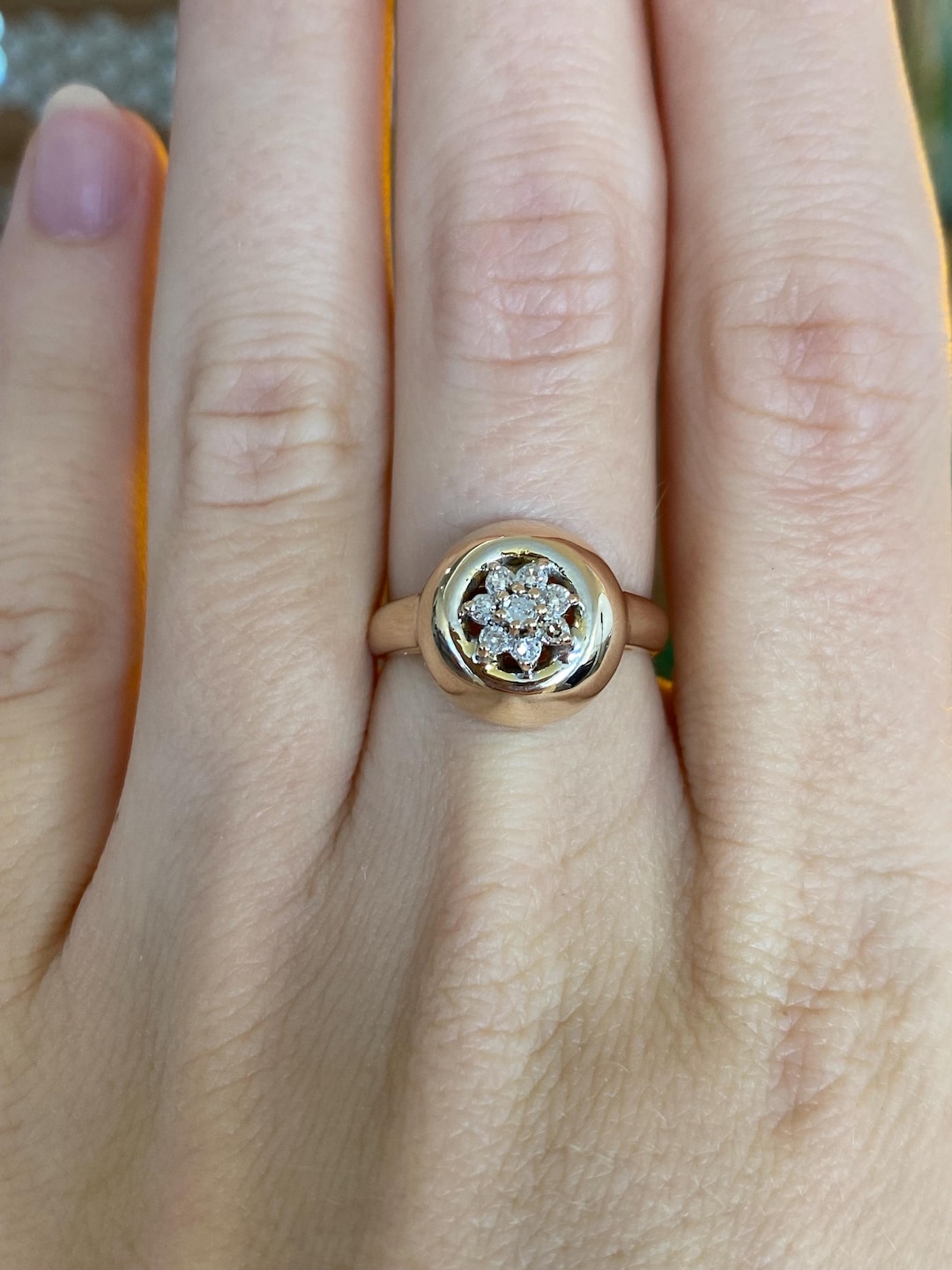 Vintage Solid 14k Yellow Gold Diamond Flower Ring - Size 6.25 - Etsy