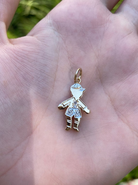 Vintage 14k Yellow Gold Diamond Boy Child Charm - 