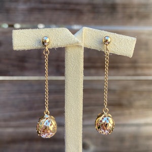 Vintage Solid 14k Yellow Gold Dangle Openwork Ball Earrings - Quality Fine Estate Jewelry - Real Genuine Gold - For Her