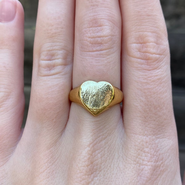 Solid 23k High Karat Heart Ring Band - Size 7 - Quality Fine Estate Jewelry - Real Genuine Gold