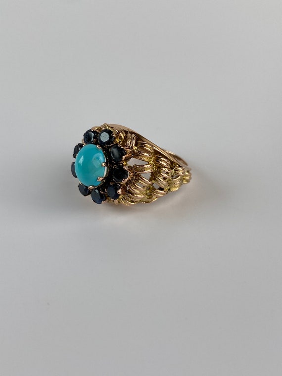 Vintage Solid 10k Yellow Gold Turquoise & Blue Sp… - image 10