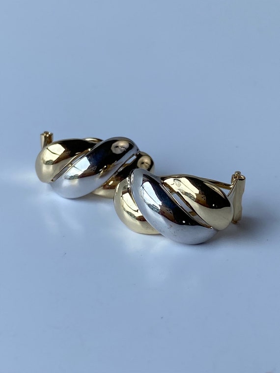 Vintage Solid 14k Yellow & White Gold Drop Earrin… - image 4