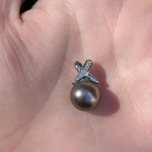 Vintage Solid 14k White Gold X Peacock Pearl Charm - Fine Estate Jewelry - Real Genuine Gold
