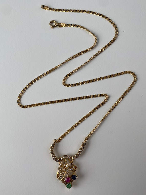 Solid 14k Yellow Gold Diamond Ruby Emerald Sapphi… - image 6