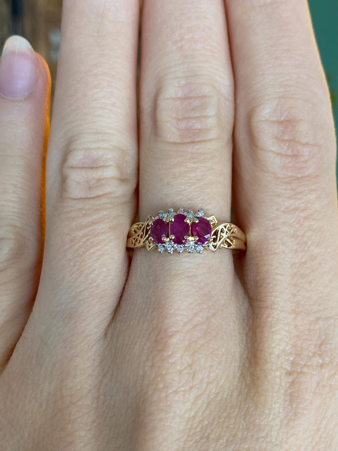 Vintage Solid 14k Yellow Gold Ruby Diamond Ring - Size 9.25 - Etsy