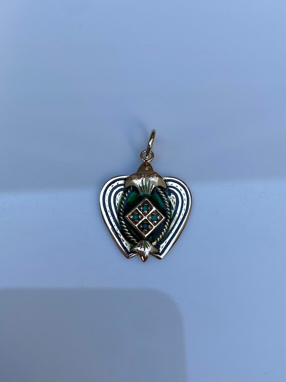 Vintage Solid 14k Yellow Gold Green Enamel Charm … - image 3