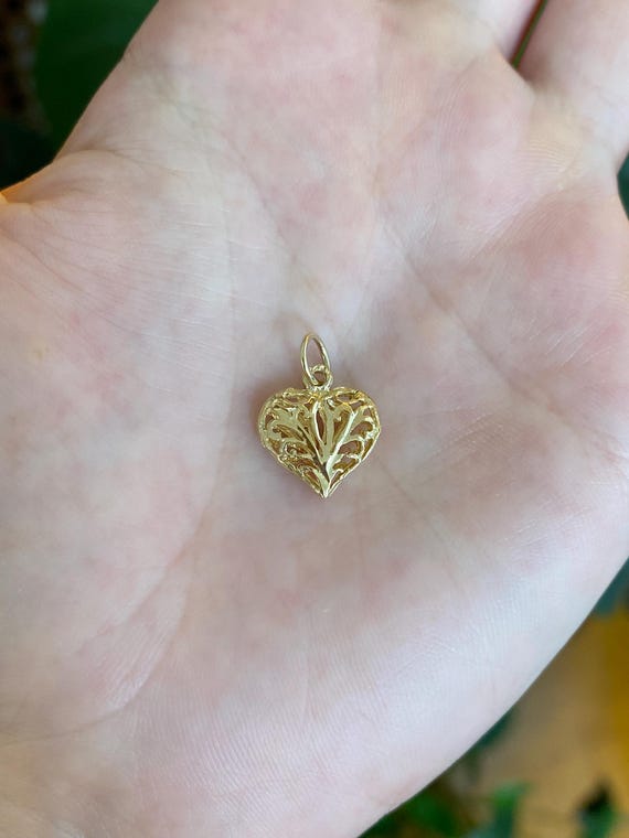 Solid 14k Yellow Gold Open Work Heart Charm