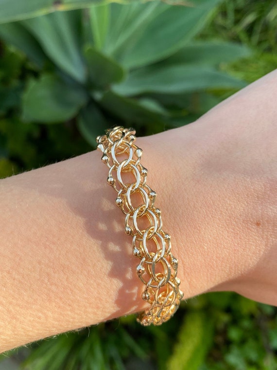 Vintage Solid 14k Yellow Gold Diamond 22.9 Gram Charm Bracelet