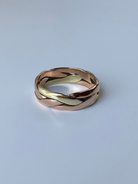 Vintage Solid 14k Yellow & Rose Gold Braided Ring… - image 9