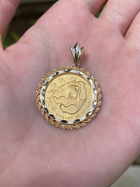 24k Chinese Panda Coin in 14k Frame Quality Fine Estate Jewelry Real Genuine Gold High Karat Pure Gold Etsy Denmark