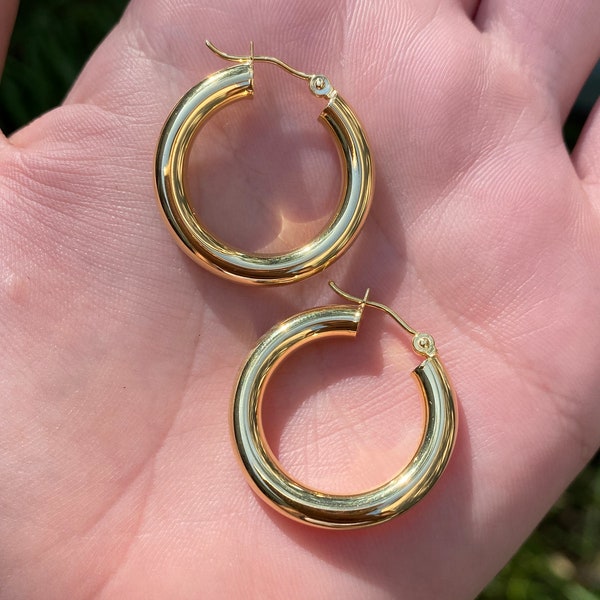 Solid 14k Yellow Gold Chunky Hoop Earrings - Brand New Jewelry - Real Genuine Gold - High Quality