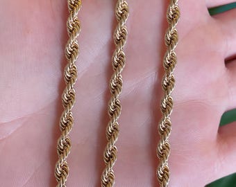 Vintage Solid 14k Yellow Gold Chunky Rope Chain Necklace - 18 inches