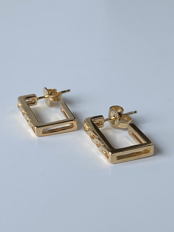 Vintage Solid 14k Yellow Gold Patterned Rectangle… - image 7
