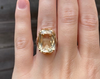 Vintage Solid 18k Yellow Gold Citrine Ring - Size 5.25 - Yellow Gemstone - Quality Fine Estate Jewelry