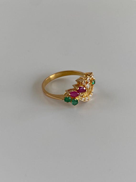 Vintage Solid 20k Yellow Gold Ruby Emerald Cubic … - image 10