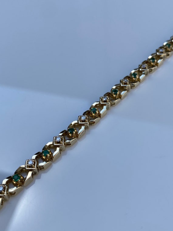 Vintage Solid 14k Yellow Gold Emerald & Diamond B… - image 8