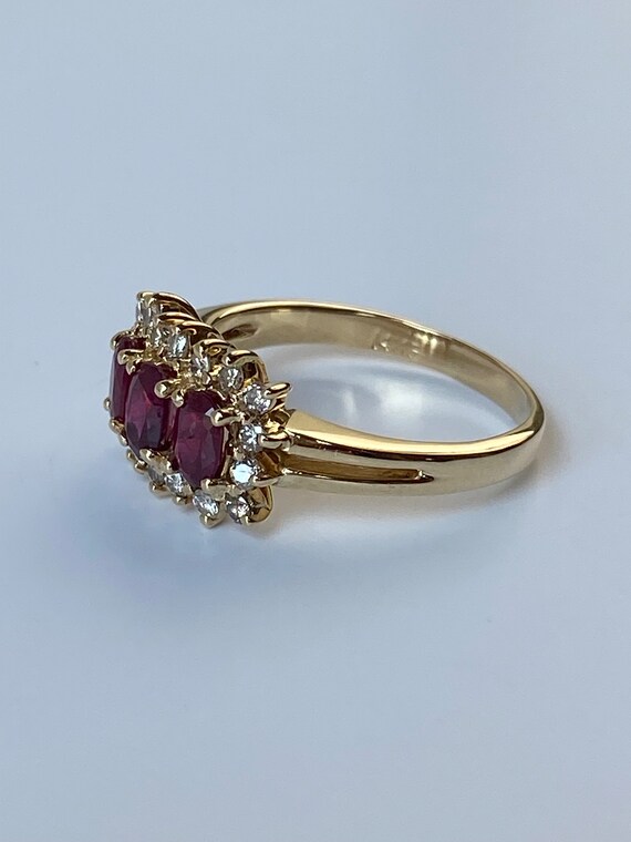 Vintage Solid 14k Yellow Gold Ruby & Diamond Halo… - image 6