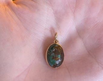 Vintage Solid 14k Yellow Gold Turquoise Stick Pin Conversion Charm