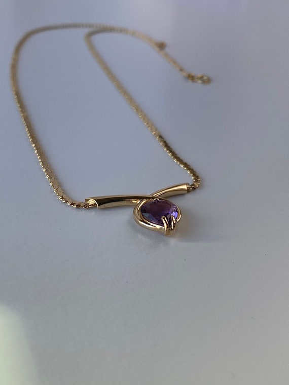 Vintage Solid 14k Yellow Gold Amethyst Heart Chai… - image 7