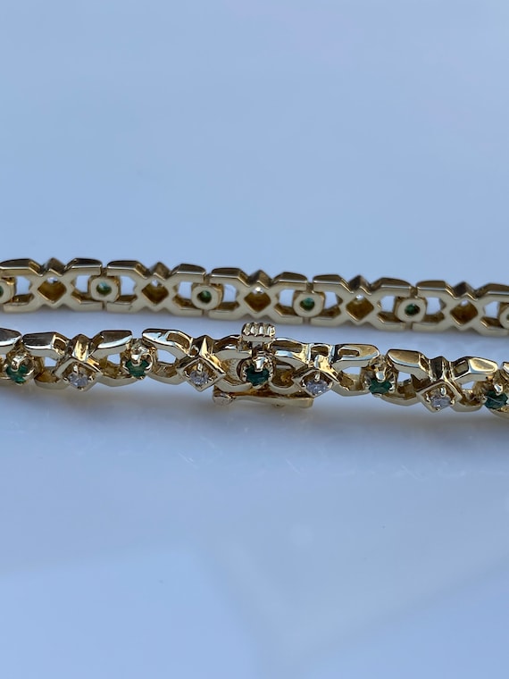 Vintage Solid 14k Yellow Gold Emerald & Diamond B… - image 6