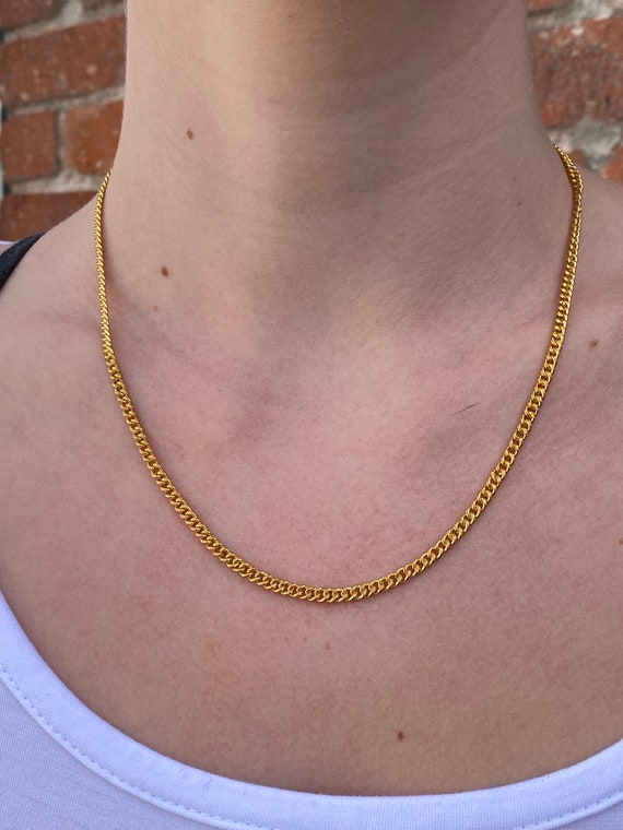 Vintage Solid 23k Yellow Gold Curb Chain Necklace… - image 2