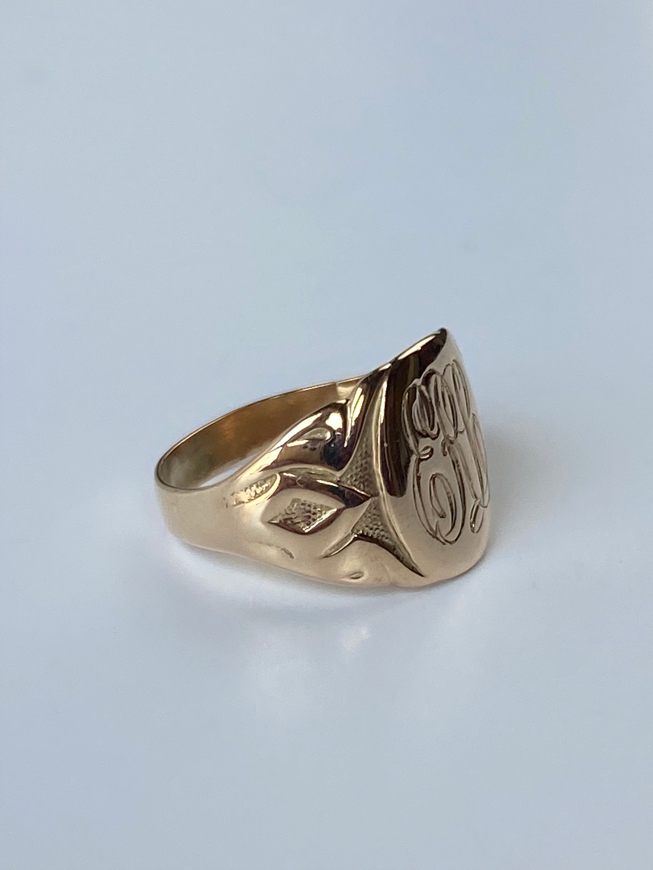 Vintage Solid 10k Yellow Gold Monogram Signet Ring - Size