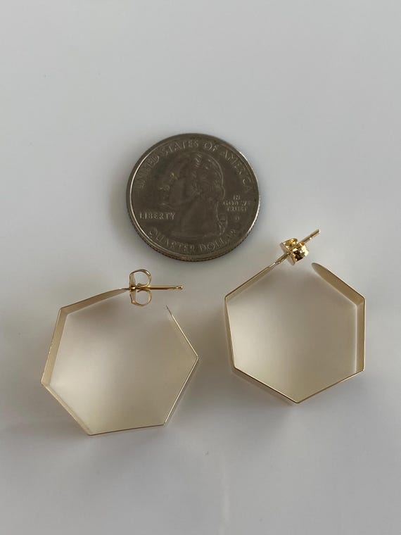 Vintage Solid 14k Yellow Gold Octagonal Hoop Earr… - image 7