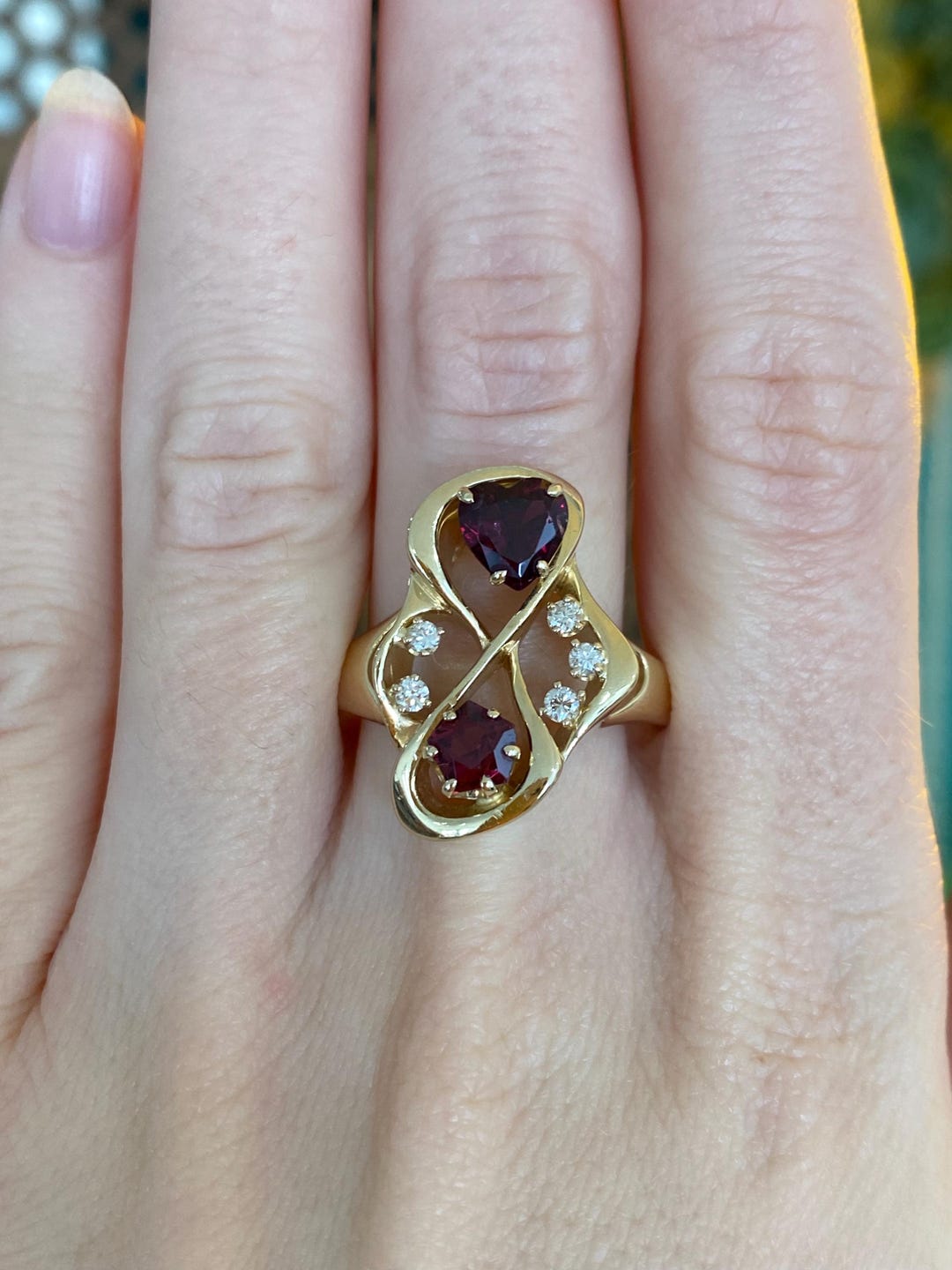 Vintage Solid 14k Yellow Gold Diamond Garnet Ring - Size 10.5 - Etsy