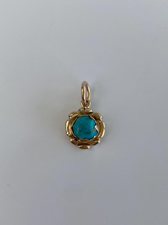 Solid 14k Yellow Gold Turquoise Charm - Quality F… - image 3