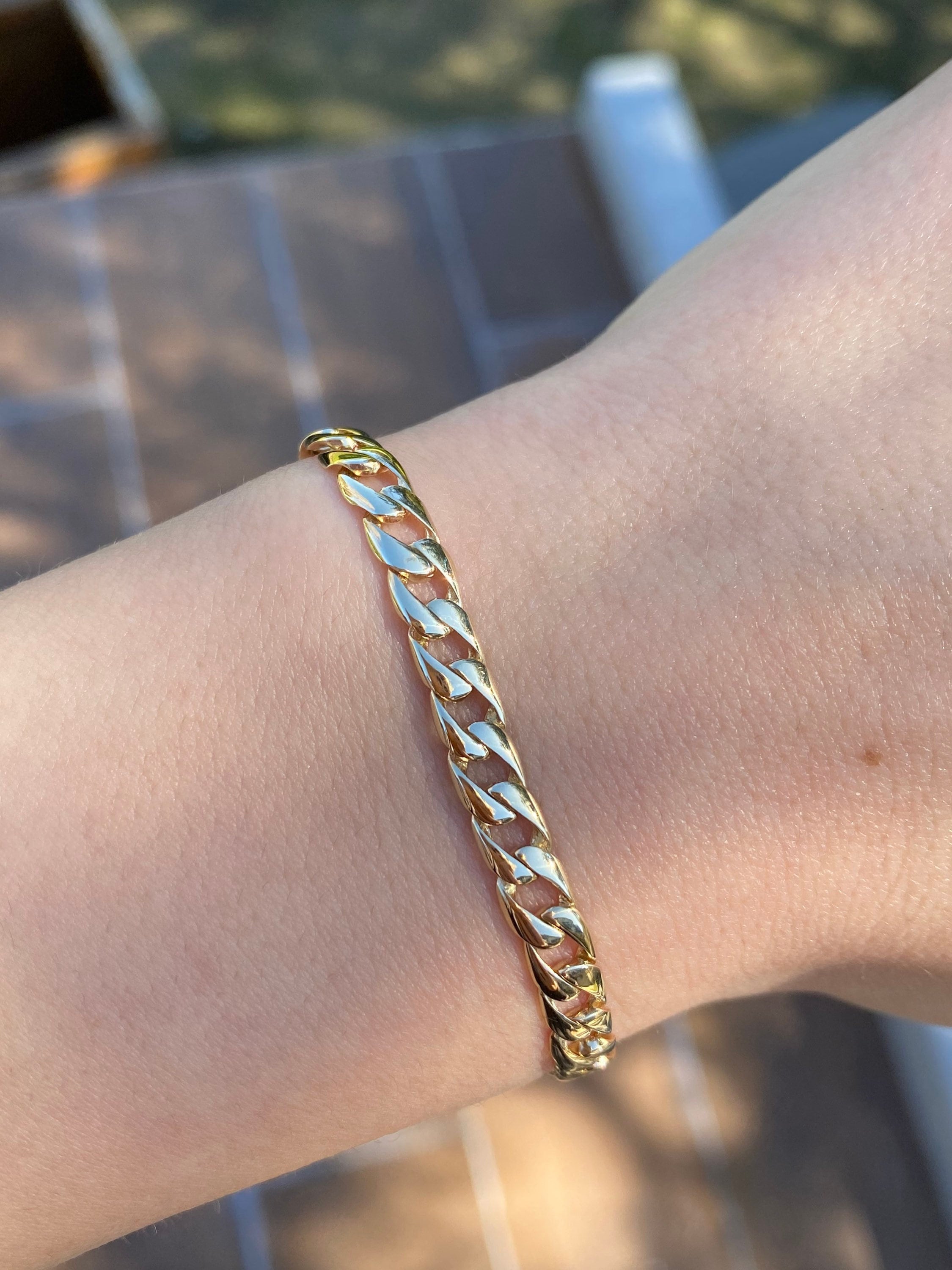 Vintage Solid 14k Yellow Gold Curb Chain Bracelet Real 