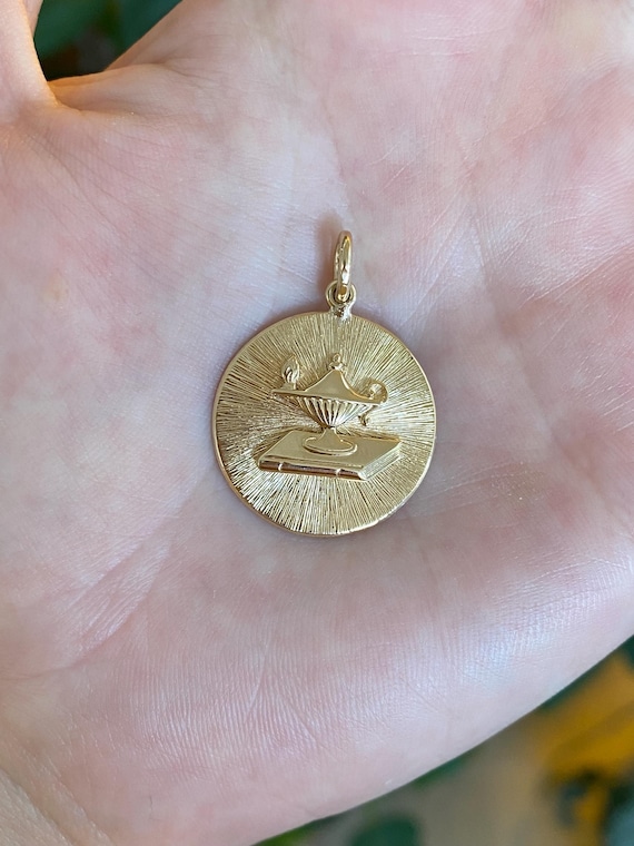 Vintage Solid 14k Yellow Gold Oil Lamp Book Charm