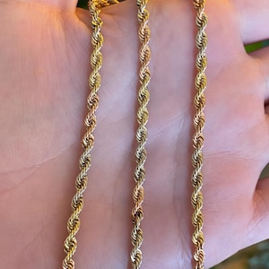 Collier chaîne vintage en corde d&#39;or tricolore massif 14 carats - 17 pouces - Bijoux de domaine - Or véritable