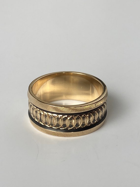 Vintage Solid 14k Yellow Gold Pattern Ring Band -… - image 7