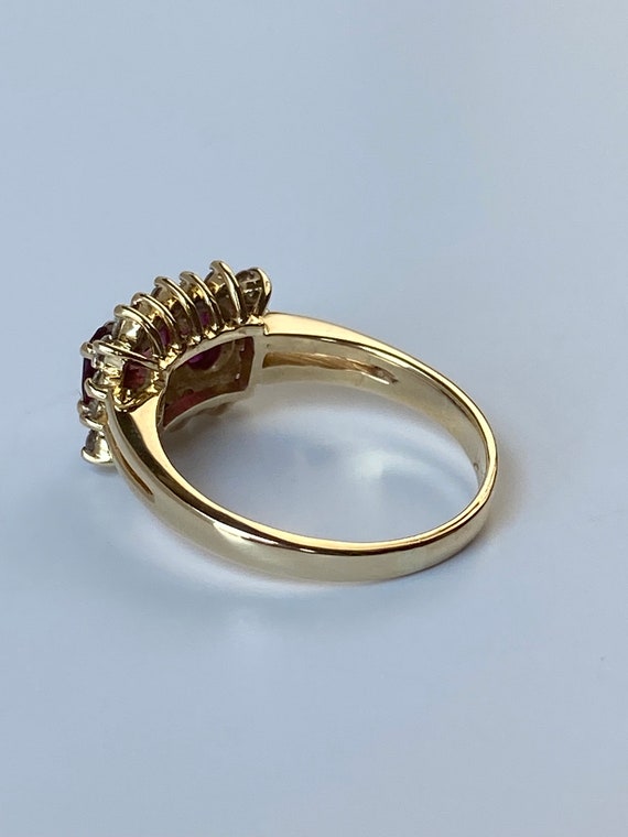 Vintage Solid 14k Yellow Gold Ruby & Diamond Halo… - image 7