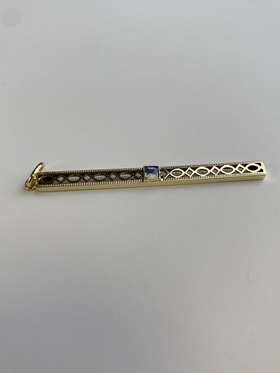Vintage Solid 14k Yellow Gold Topaz Bar Pin Conve… - image 4