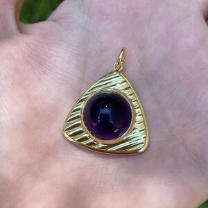 Vintage 18k Yellow Gold Amethyst Cabochon Charm - Purple Gemstone - Quality Fine Estate Jewelry - Pendant for Necklace - Real Genuine Gold